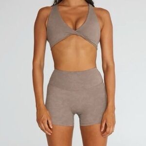 CSB sierra fade crop top sports bra criss cross open back thin straps latte